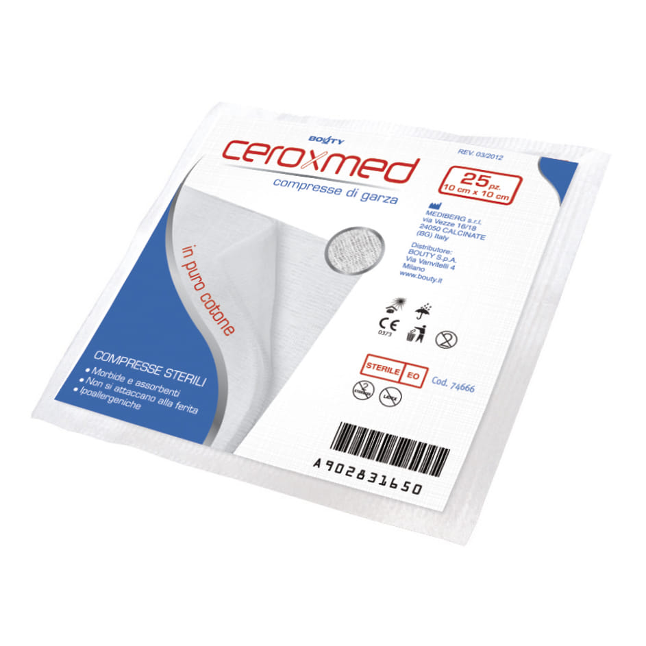 Garza Idrofila Ceroxmed in Cotone Sterile 10x10 cm, 25 pz