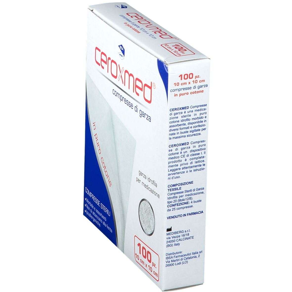 Garza Idrofila Ceroxmed in Cotone Sterile 10x10cm, 100 pz