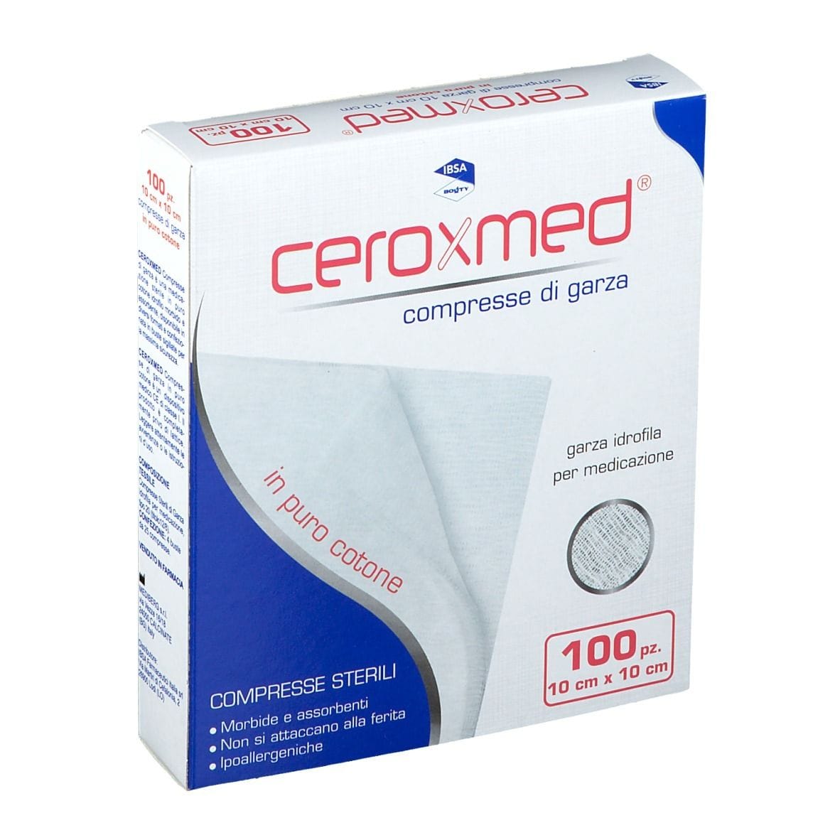 Garza Idrofila Ceroxmed in Cotone Sterile 10x10cm, 100 pz