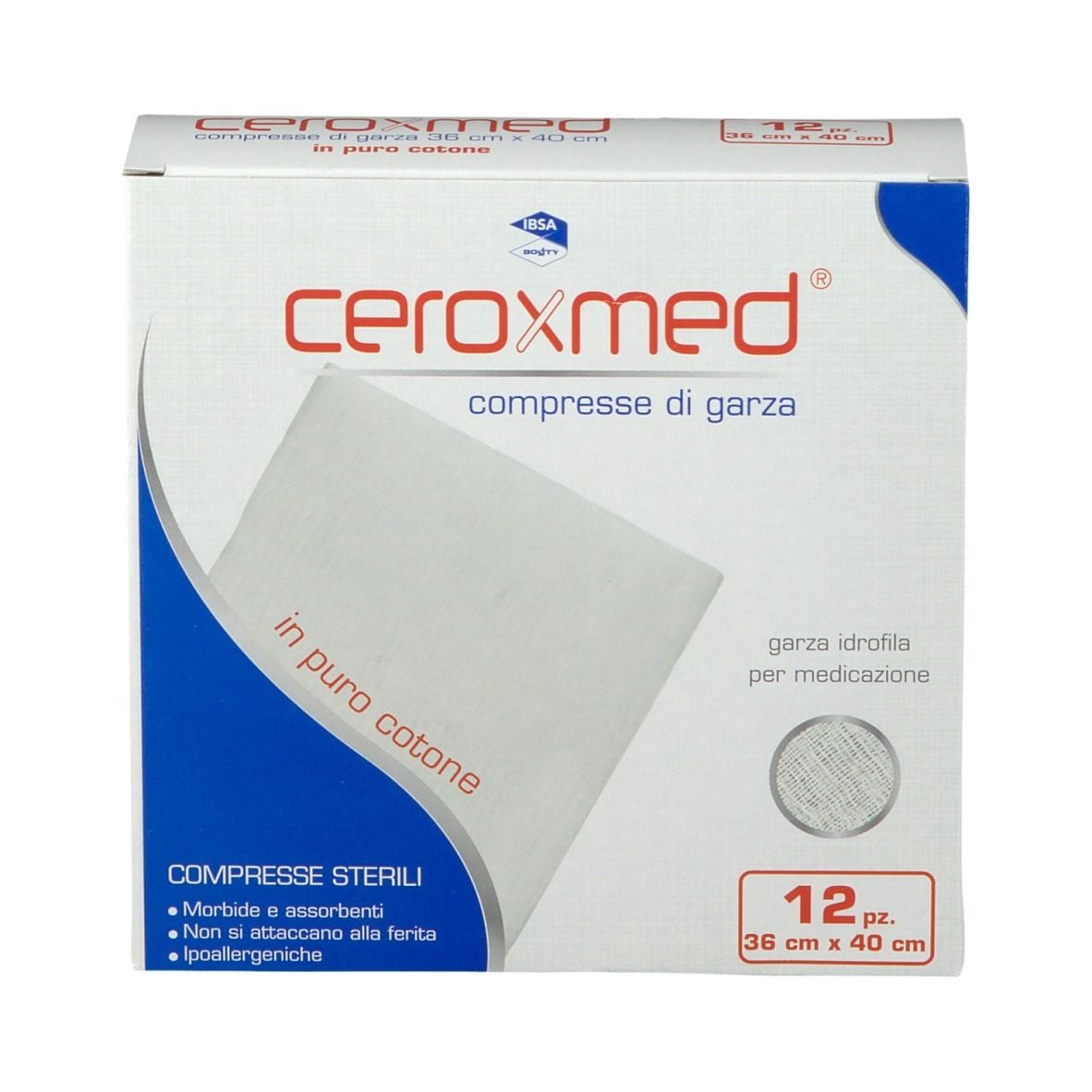 Garza Idrofila Ceroxmed 36x40 cm in Cotone, 12 Pezzi