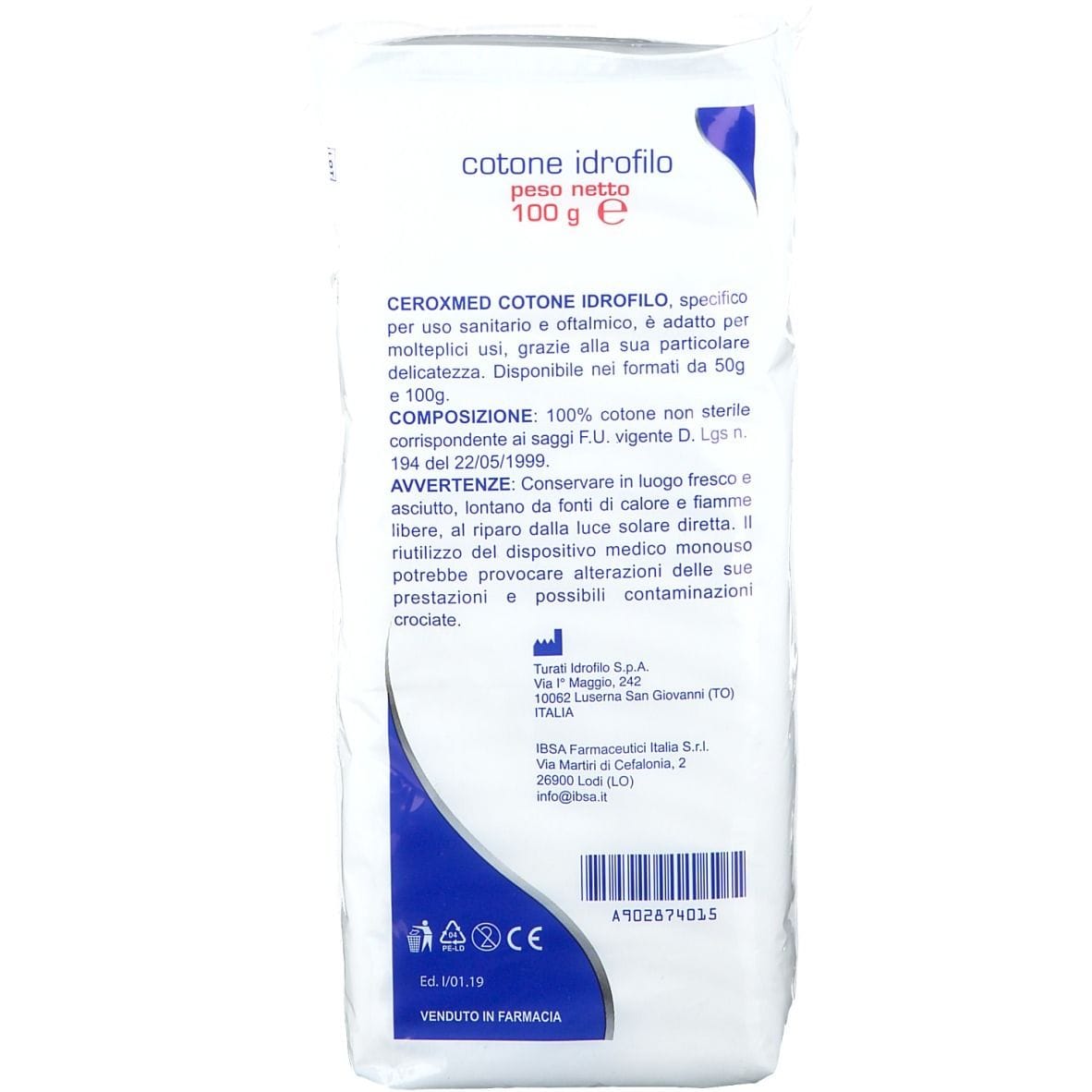 Cotone Idrofilo Ceroxmed 100g per uso sanitario e oftalmico
