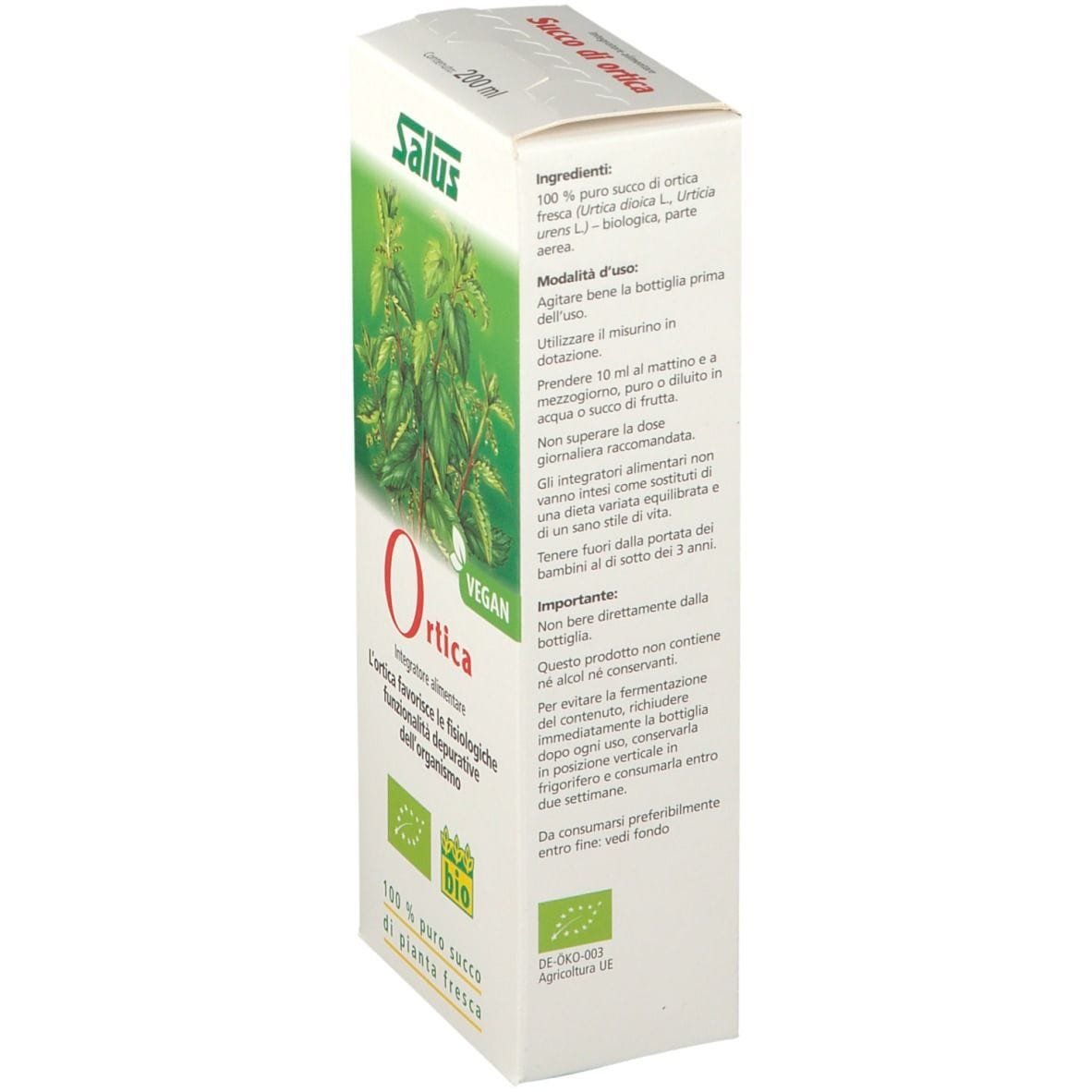 Succo di Ortica BIO Slaus per il drenaggio, 200ml