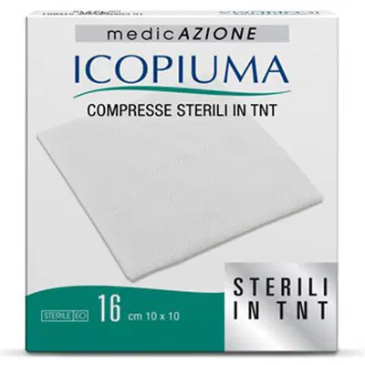 ICOPIUMA GARZA COMPRESSA IN TESSUTO NON TESSUTO ADESIVA 10X10 CM 16 PEZZI ICOPIUMA GARZA COMPRESSA IN TESSUTO NON TESSUTO ADESIVA 10X10 CM 16 PEZZI