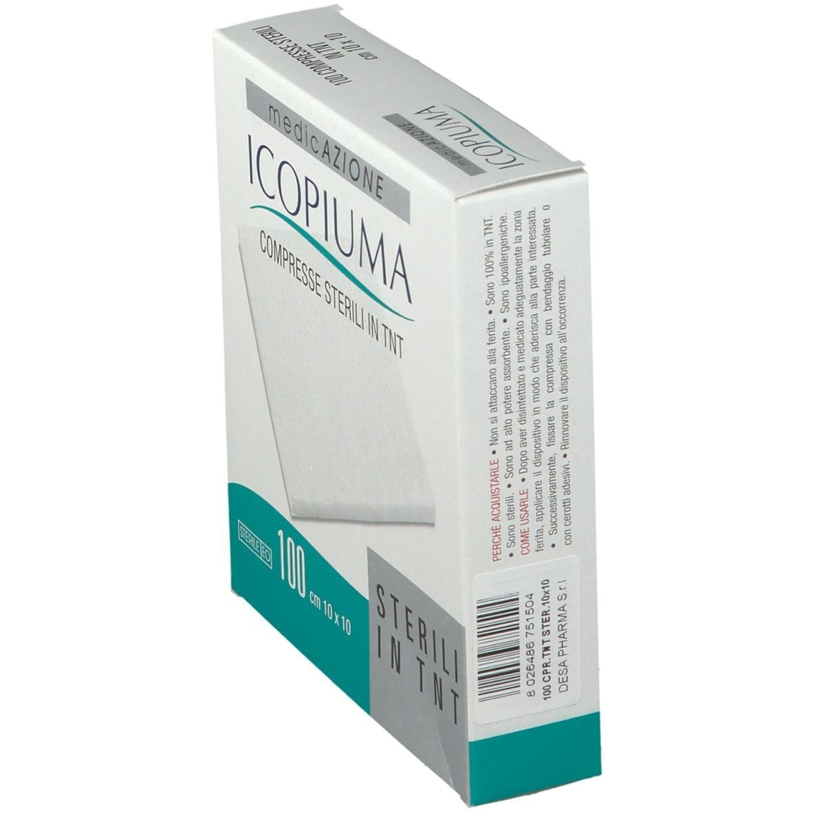 ICOPIUMA GARZA COMPRESSA IN TESSUTO NON TESSUTO ADESIVA 10X10 CM 100 PEZZI