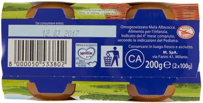 MELLIN OMOGENEIZZATO MELA/ALBICOCCA 100 G 2 PEZZI MELLIN OMOGENEIZZATO MELA/ALBICOCCA 100 G 2 PEZZI