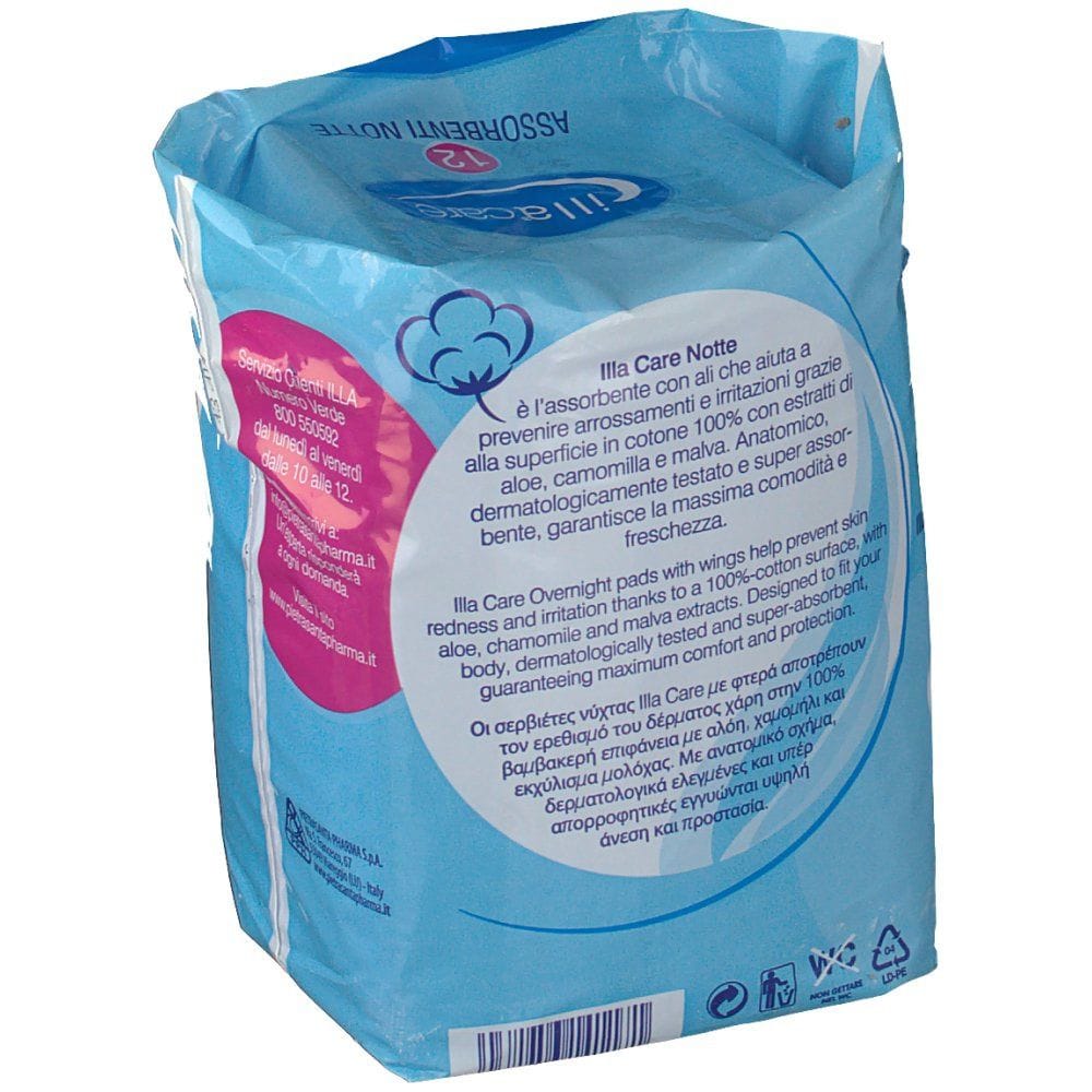 Assorbente notte Illa Care in cotone con aloe, 12 pezzi
