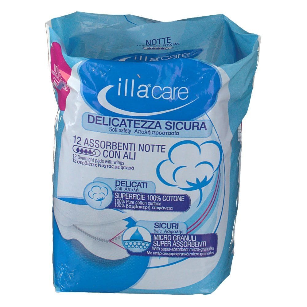 Assorbente notte Illa Care in cotone con aloe, 12 pezzi