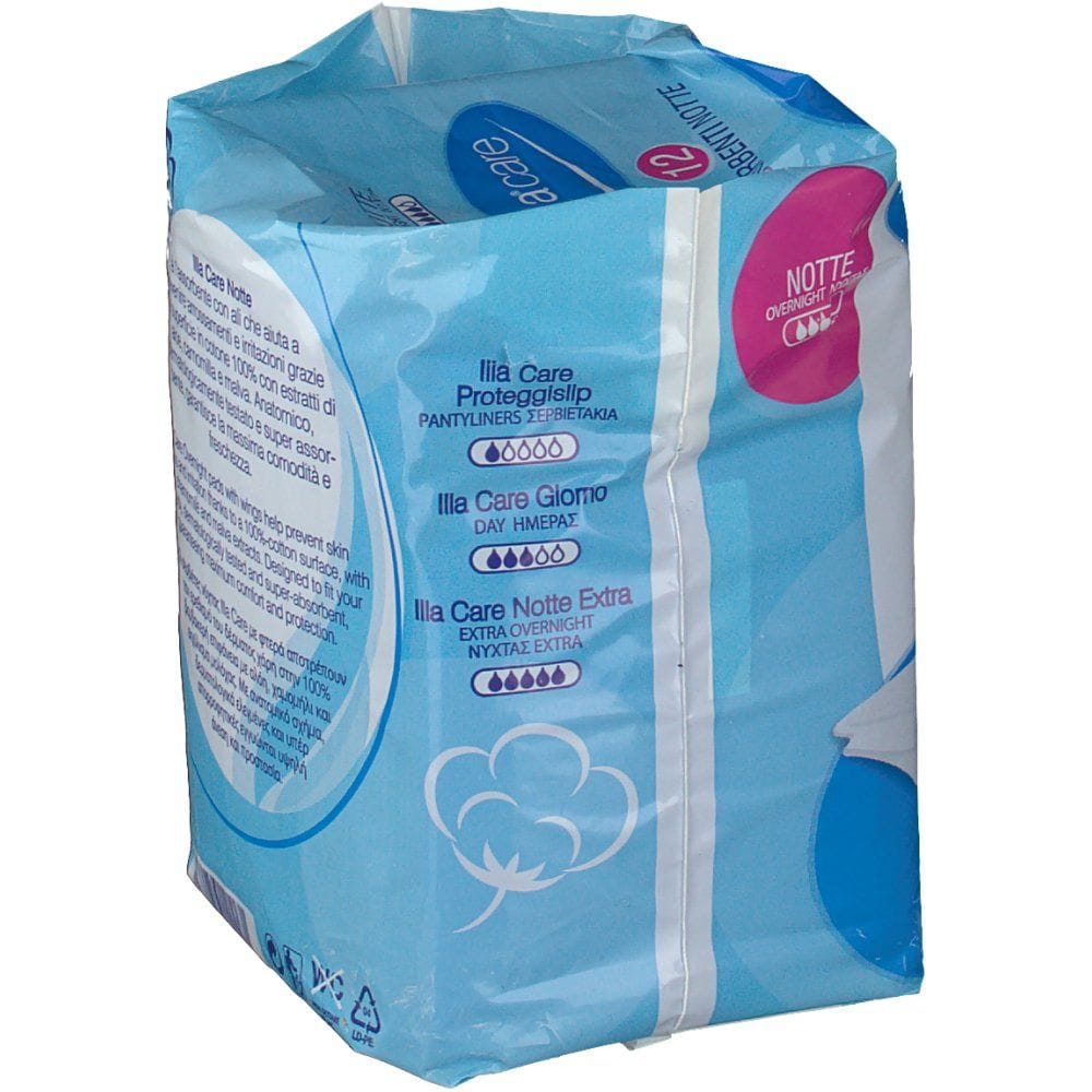 Assorbente notte Illa Care in cotone con aloe, 12 pezzi