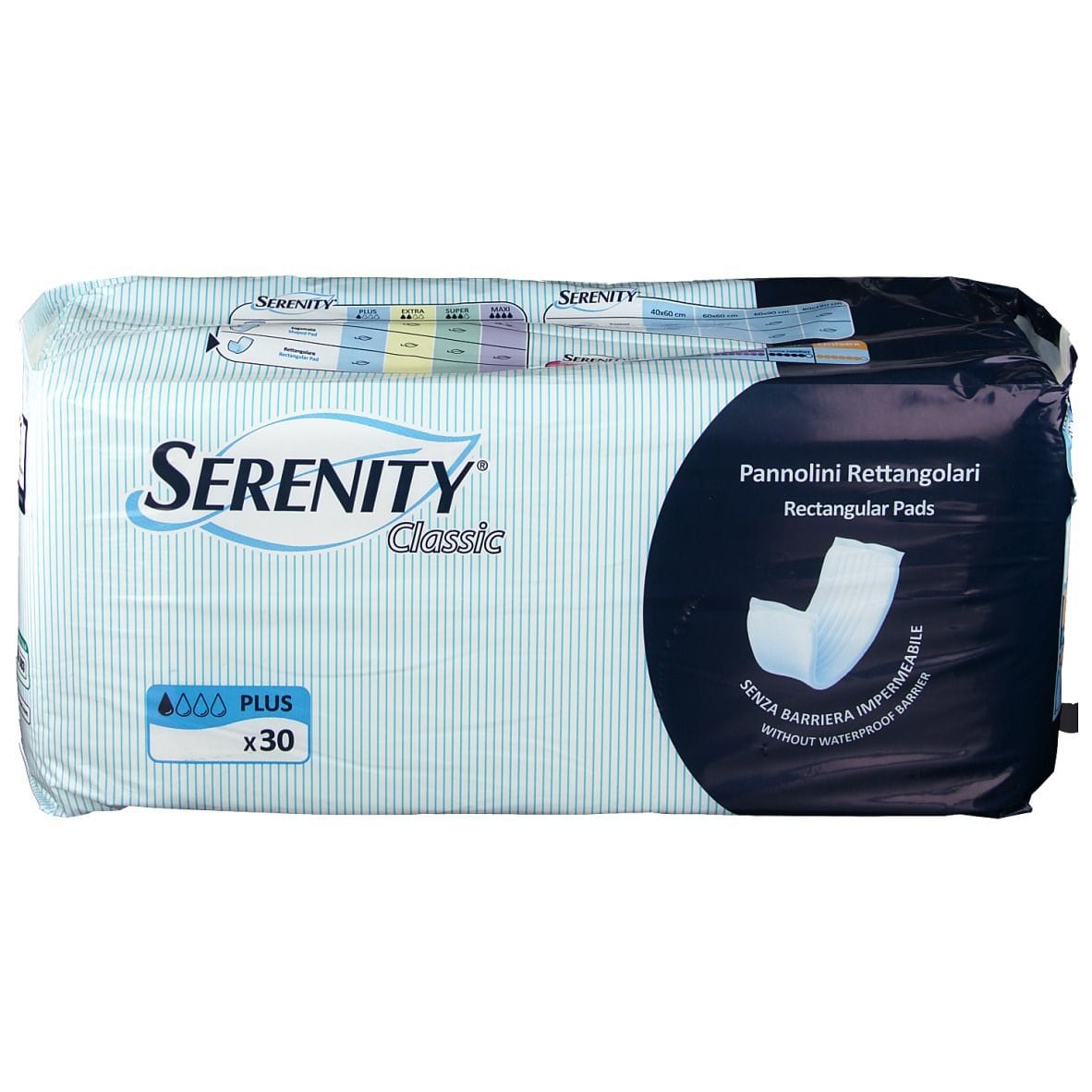 PANNOLONE PER INCONTINENZA RETTANGOLARE SENZA BARRIERA IMPERMEABILE SERENITY CLASSIC 30 PEZZI