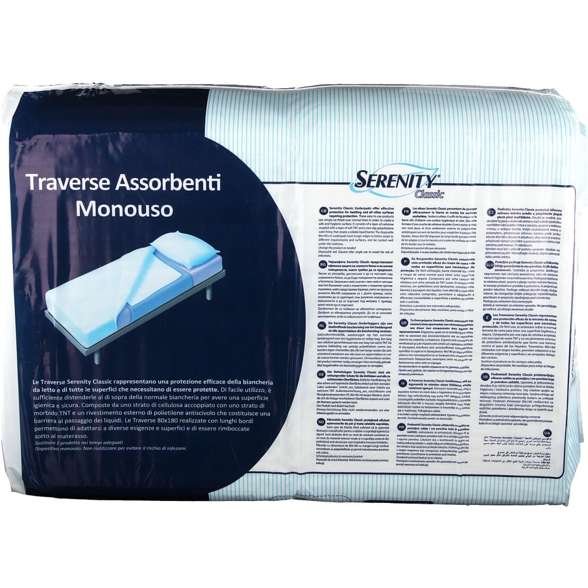 TRAVERSA SALVAMATERASSO PER INCONTINENZA SERENITY CLASSIC RIMBOCCABILE MISURA 80X180CM 30 PEZZI