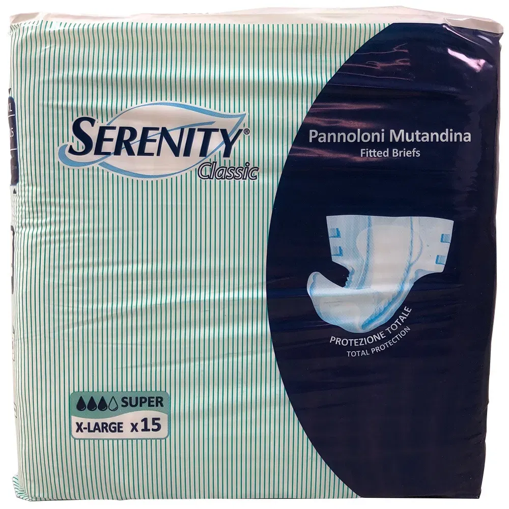 PANNOLONE PER INCONTINENZA SERENITY CLASSIC SUPER TAGLIA EXTRA LARGE 15 PEZZI
