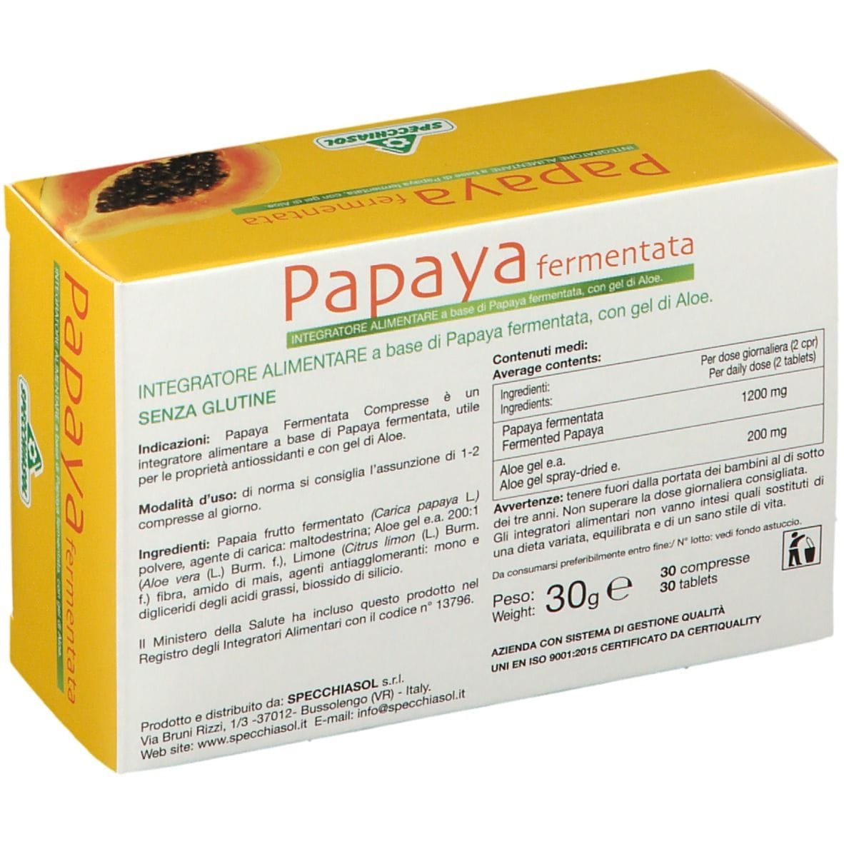 Integratore Papaya Fermentata Specchiasol, 30 compresse