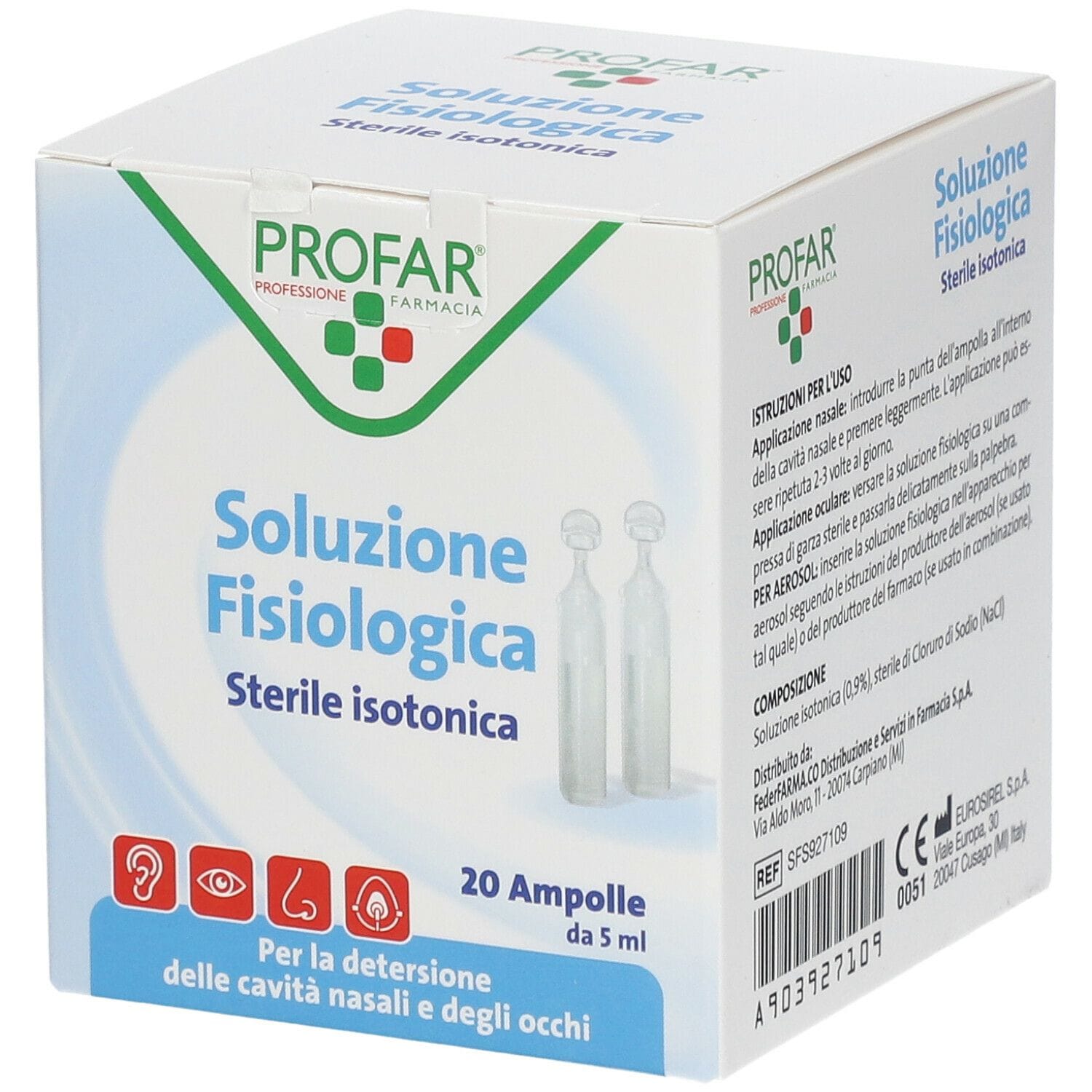 Soluzione Fisiologica Profar 20 ampolle da 5ml per naso e occhi