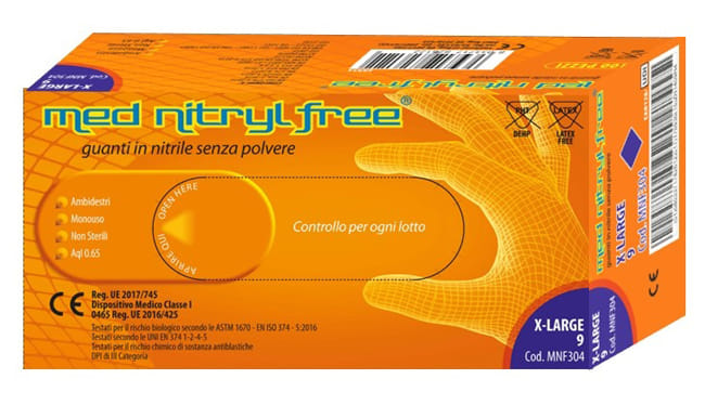 Guanti in Nitrile Med Nitryl Free XL senza polvere, 100 pz