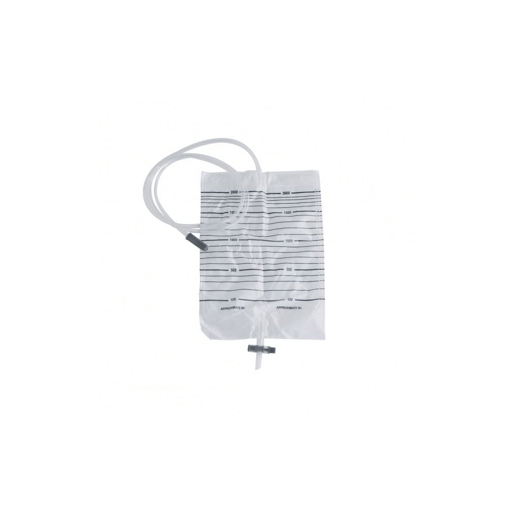 SACCA RACCOLTA URINA DA LETTO IN PVC NON STERILE VOLUME 2 LITRI TUBO LUNGHEZZA 130 CM CON SCARICO E VALVOLA ANTIREFLUSSO