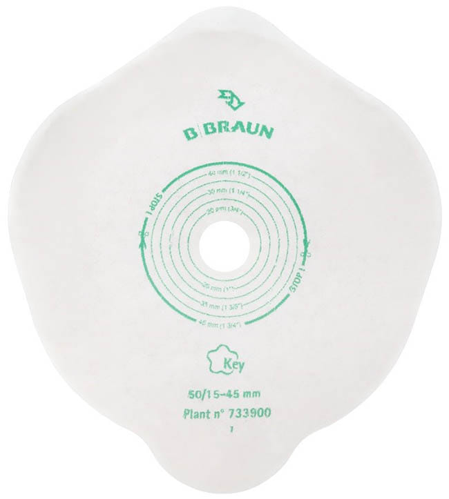 PLACCA PIANA FLEXIMA KEY 40 MM RITAGLIABILE 15-35MM CON PROTETTORE CUTANEO IDROCOLLOIDALE E FLANGIA 5 PEZZI