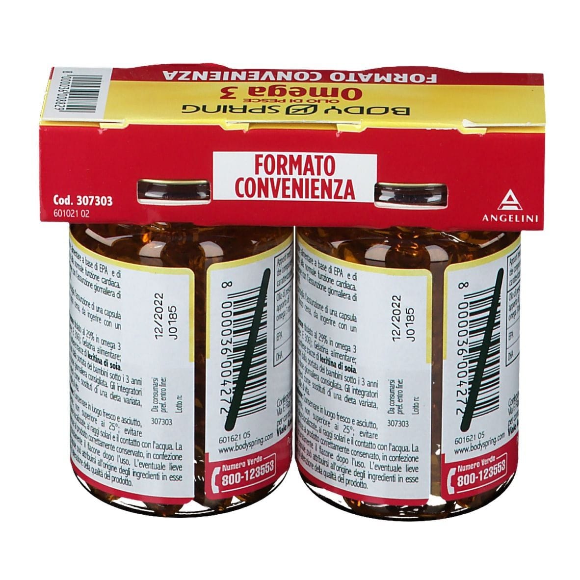 Integratore Body Spring Omega 3 Olio di Pesce, bipack 100 capsule