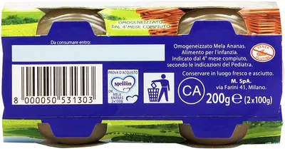 MELLIN OMOGENEIZZATO MELA ANANAS 100 G 2 PEZZI MELLIN OMOGENEIZZATO MELA ANANAS 100 G 2 PEZZI