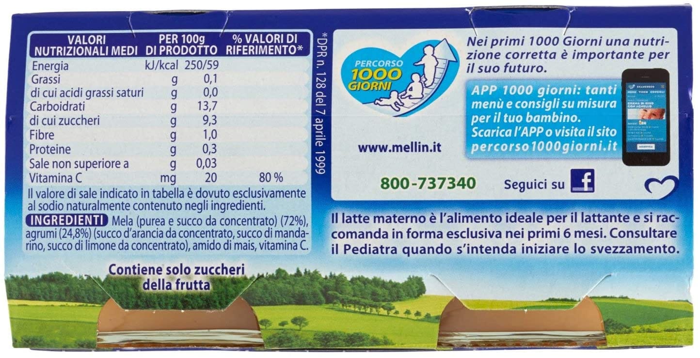 MELLIN OMOGENEIZZATO MELA AGRUMI 100 G 2 PEZZI