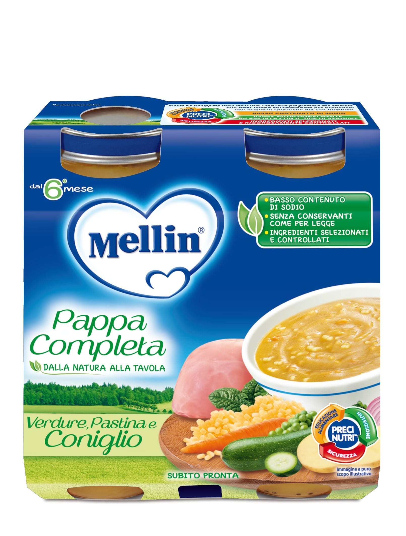 Pappa Completa Mellin Coniglio verdure e pastina, 2x250g