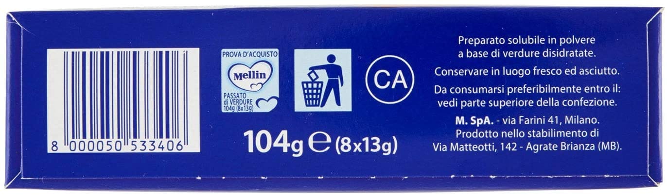 Mellin Passato di Verdure per bambini, 8 bustine da 8g