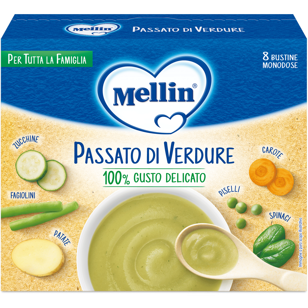 Mellin Passato di Verdure per bambini, 8 bustine da 8g