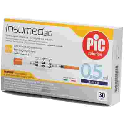 SIRINGA PER INSULINA PIC INSUMED 0,5 ML 100 UI AGO GAUGE 31 LUNGHEZZA 8 MM SENZA SPAZIO MORTO 3 SACCHETTI DA 10 PEZZI