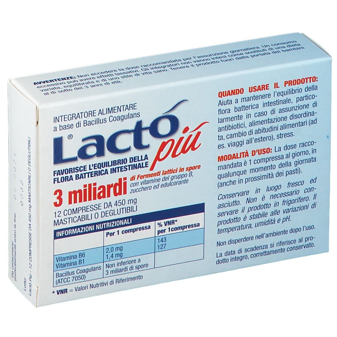 LACTO PIU 3 MILIARDI 12 COMPRESSE