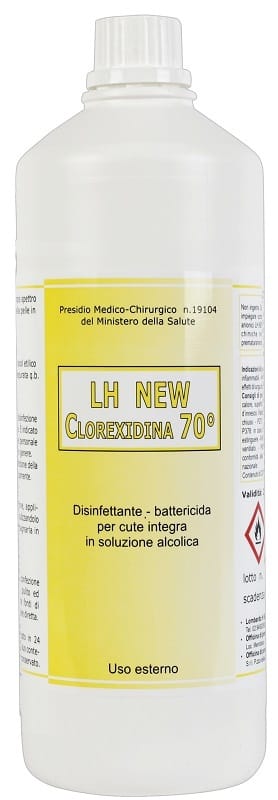 LH NEW CLOREXIDINA 70 GRADI DISINFETTANTE BATTERICIDA PER CUTE INTEGRA IN SOLUZIONE ALCOOLICA 1 LITRO