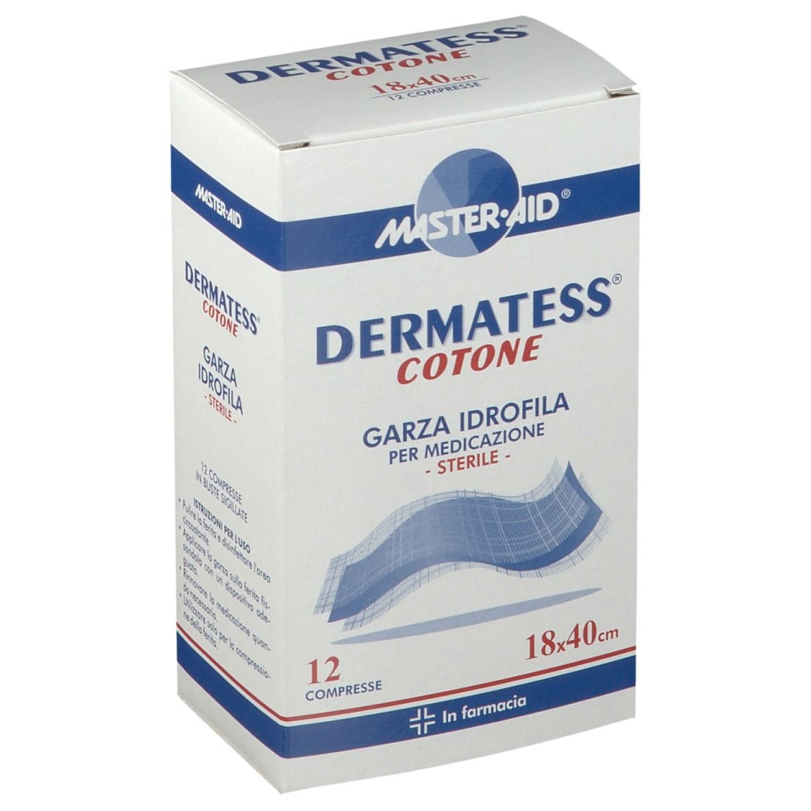 GARZA COMPRESSA MASTER-AID DERMATESS COTONE 18X40CM 12 PEZZI