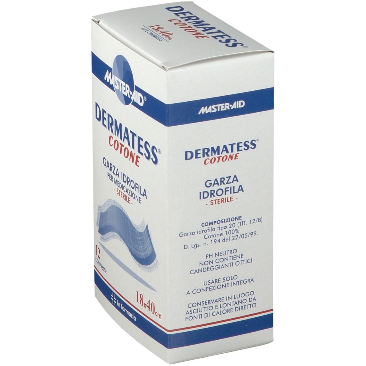 Garza Idrofila Master-Aid Dermatess Cotone 18x40cm, 12 pz