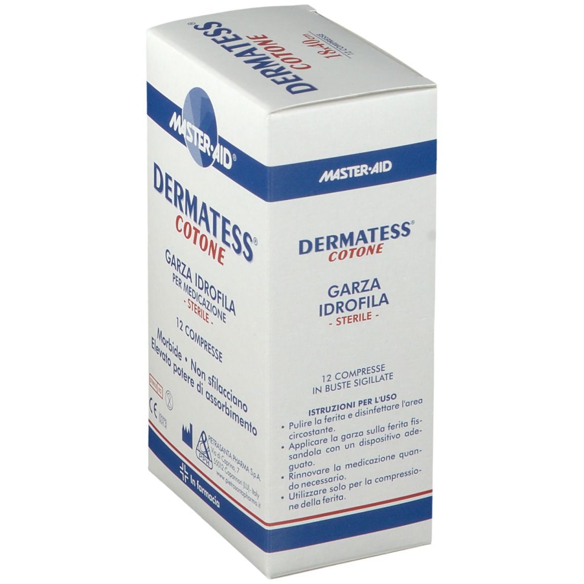 GARZA COMPRESSA MASTER-AID DERMATESS COTONE 18X40CM 12 PEZZI
