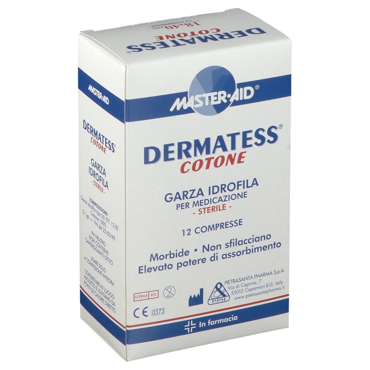 GARZA COMPRESSA MASTER-AID DERMATESS COTONE 18X40CM 12 PEZZI