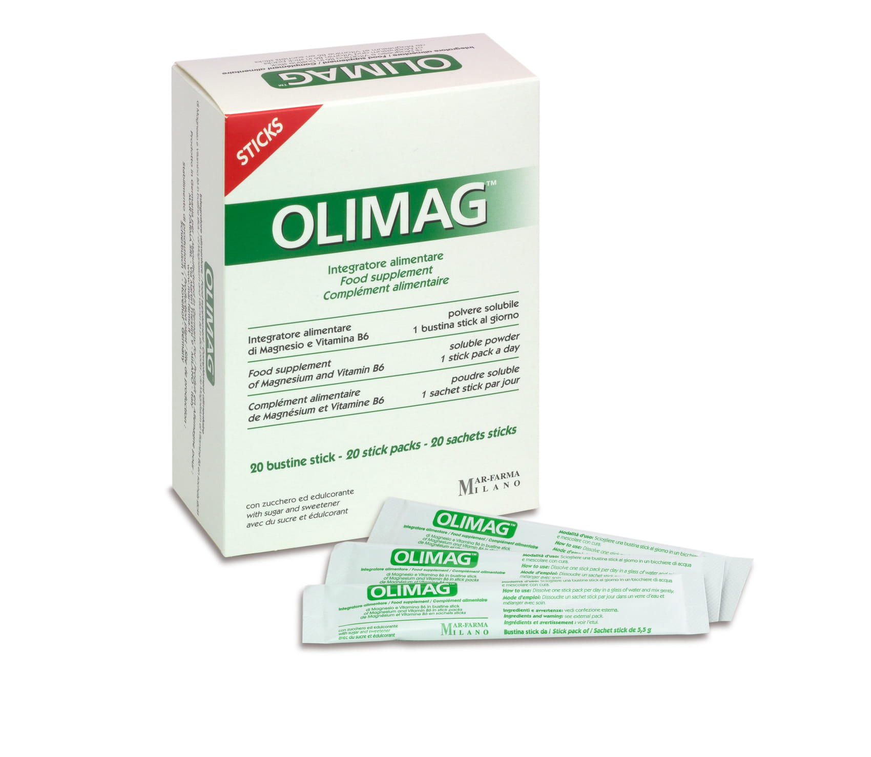 Integratore Olimag con Magnesio e Vitamina B6, 20 Bustine