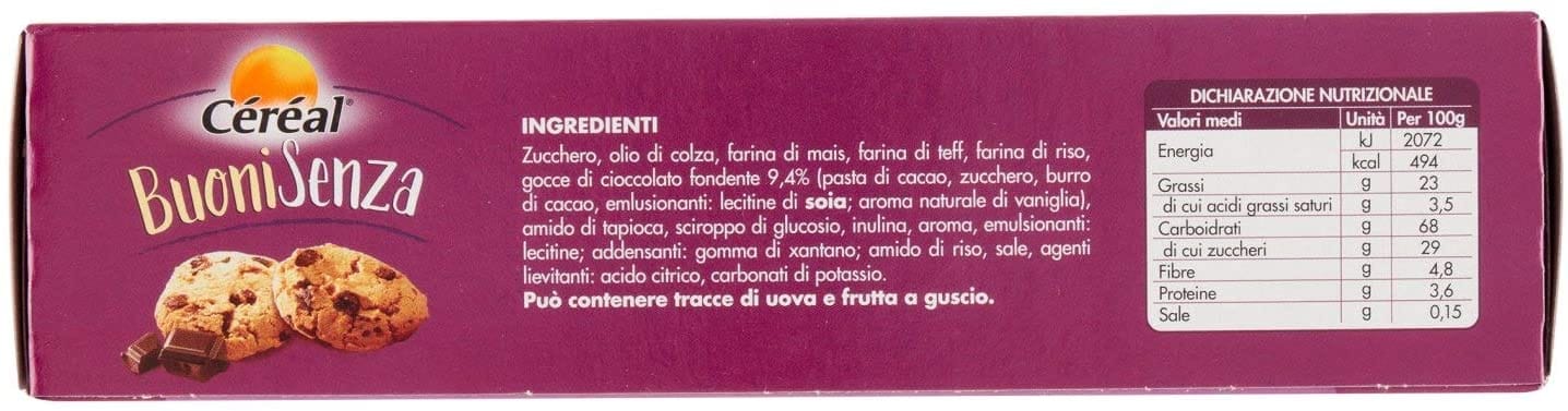 Biscotti senza glutine Céréal con gocce di cioccolato 150g