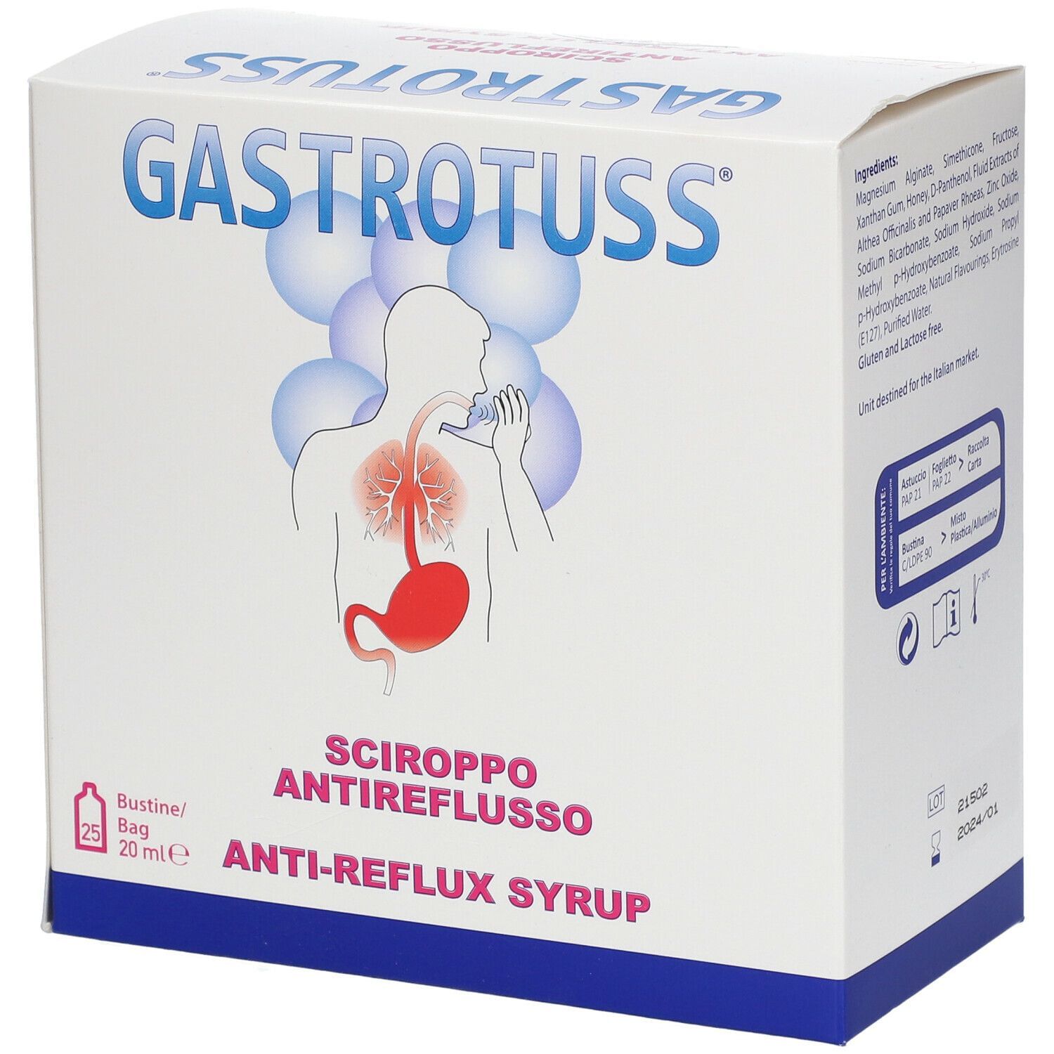 SCIROPPO ANTIREFLUSSO GASTROTUSS 25 BUSTINE MONODOSE 20 ML
