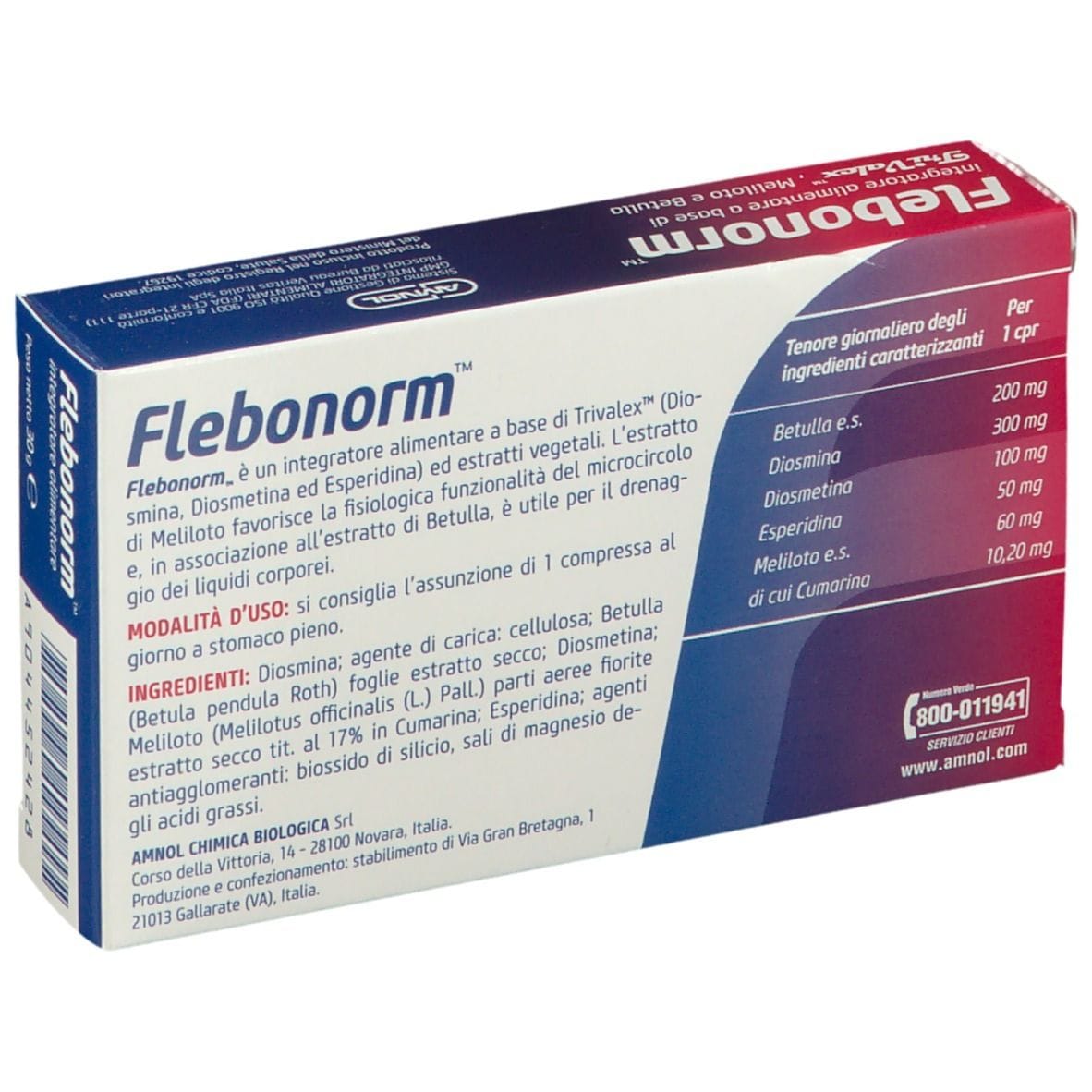 Integratore Flebonorm per drenaggio e microcircolo, 30 cpr