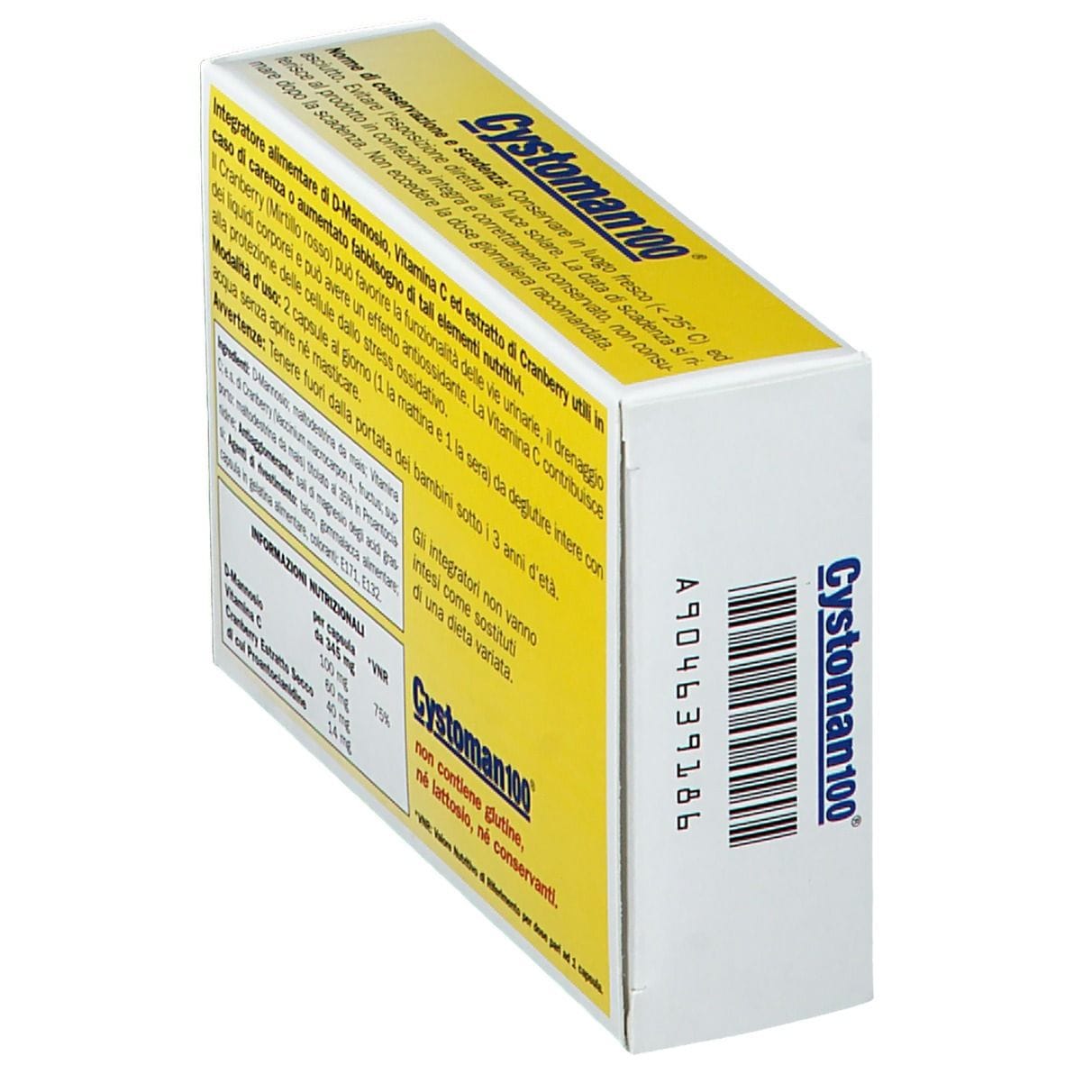 Integratore Cystoman 100 per le vie urinarie, 30 capsule