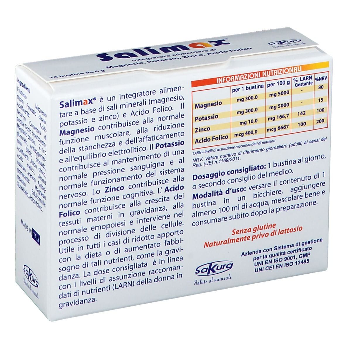 Integratore Salimax sali minerali e acido folico, 14 bustine