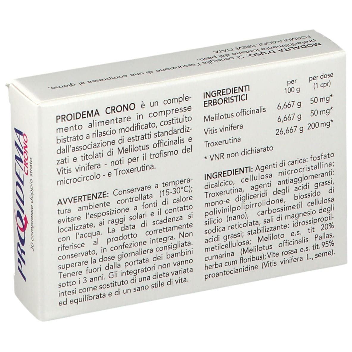 PROIDEMA CRONO 30 COMPRESSE TRIPLO STRATO DA 1,15 G SENZA GLUTINE NATURALMENTE PRIVO DI LATTOSIO