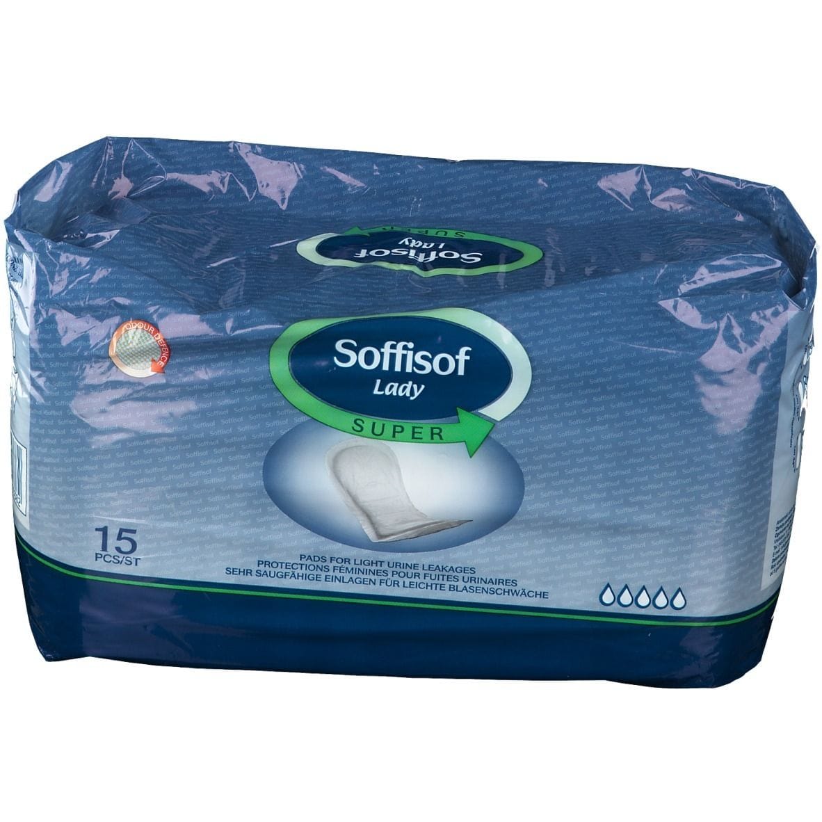 PANNOLONE PER INCONTINENZA CON PROTEZIONI DISCRETE MORBIDE E ANATOMICHE CON NUCLEO SUPER ASSORBENTE E UNO SPECIALE FILTRANTE ESTERNO TRASPIRANTE SOFFISOF LADY SUPER 15 PEZZI