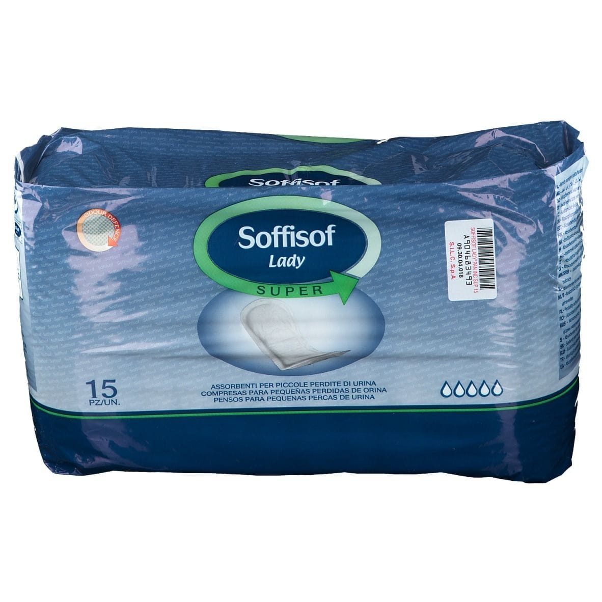 PANNOLONE PER INCONTINENZA CON PROTEZIONI DISCRETE MORBIDE E ANATOMICHE CON NUCLEO SUPER ASSORBENTE E UNO SPECIALE FILTRANTE ESTERNO TRASPIRANTE SOFFISOF LADY SUPER 15 PEZZI