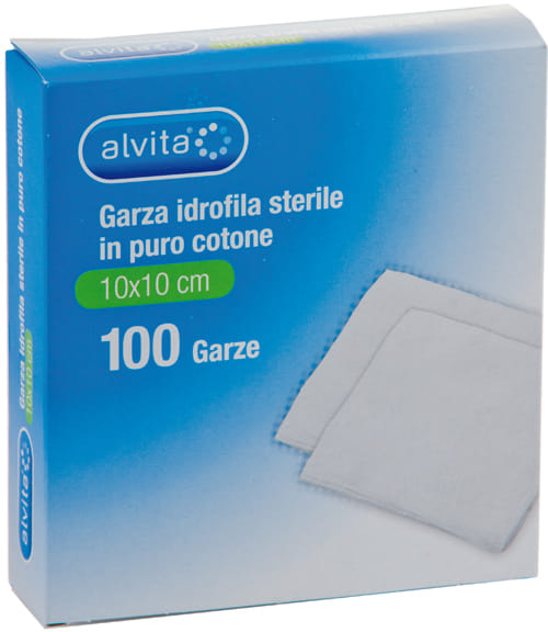 Garza Idrofila Sterile Alvita 10x10cm, 100 Pezzi