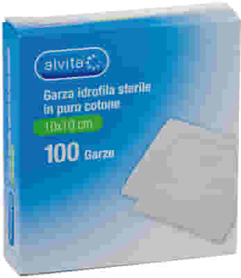 Garza Idrofila Sterile Alvita 10x10cm, 100 Pezzi