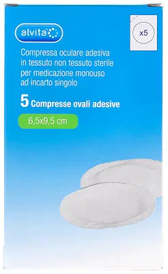 COMPRESSA OCULARE AUTOADESIVA ALVITA TNT OVALI 6,5X9,5CM 5 PEZZI COMPRESSA OCULARE AUTOADESIVA ALVITA TNT OVALI 6,5X9,5CM 5 PEZZI