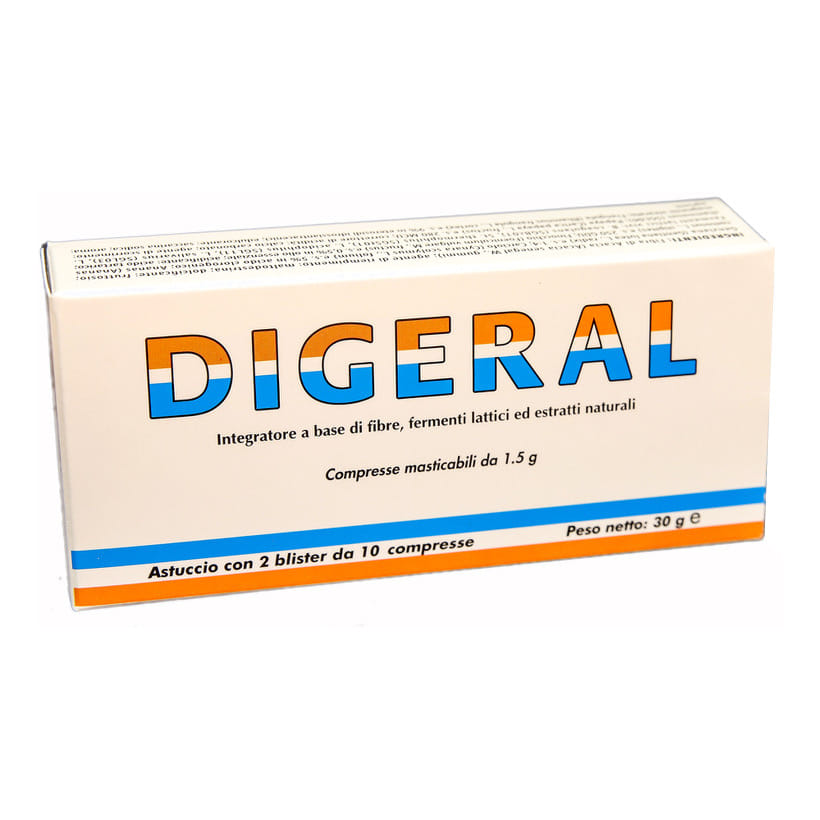 Integratore Digeral per digestione e flora intestinale, 20 compresse