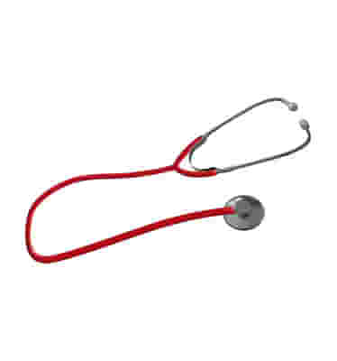FONENDOSCOPIO PER ADULTO IN ALLUMINIO TESTA PIATTA DIAMETRO 47 MM SINGOLO TUBO LUNGHEZZA 60 CM COLORE ROSSO