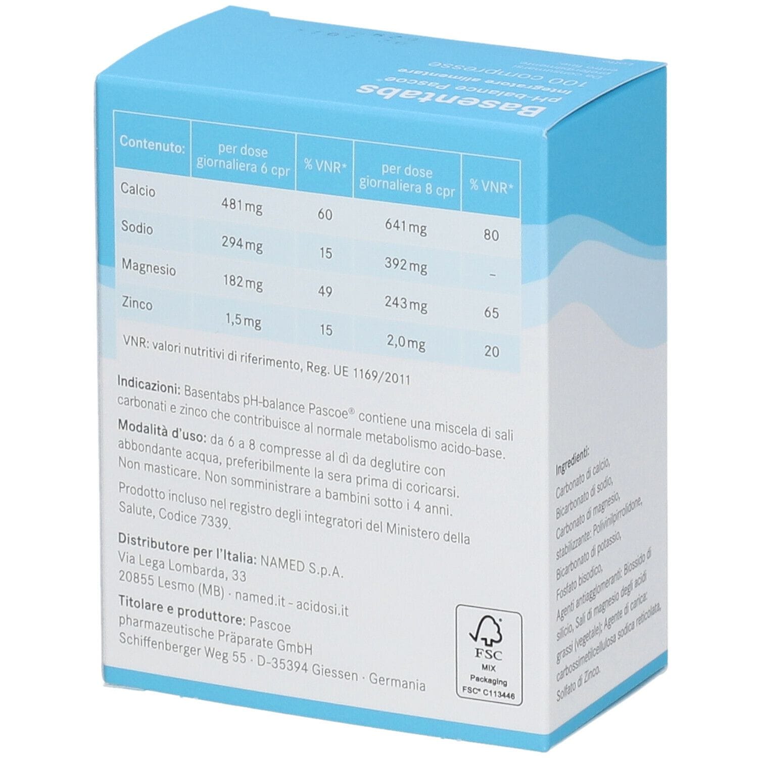 Integratore Basentabs Pascoe sali alcalini, 100 compresse