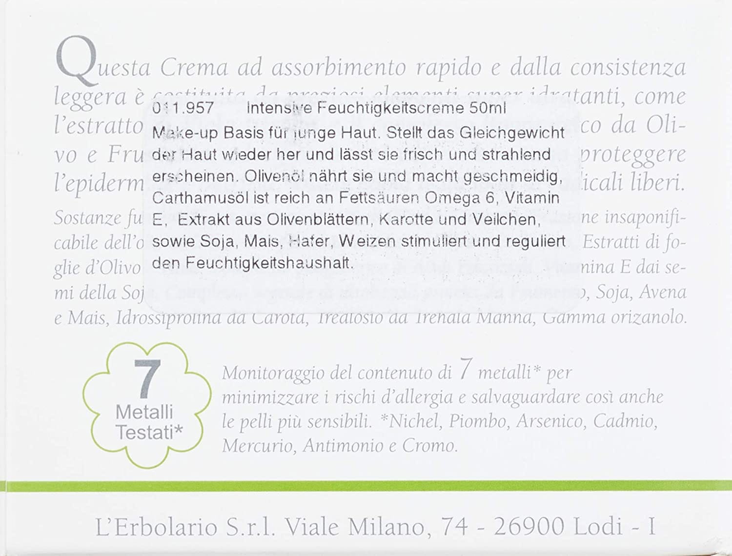 CREMA VISO IDRATAZIONE INTENSA ESTRATTO DI VIOLA E FOGLIE DI OLIVO 50 ML