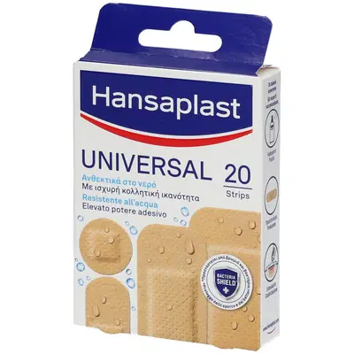 CEROTTO HANSAPLAST UNIVERSAL RESISTENTE ALL'ACQUA 4 FORME ASSORTITE 20 PEZZI CEROTTO HANSAPLAST UNIVERSAL RESISTENTE ALL'ACQUA 4 FORME ASSORTITE 20 PEZZI